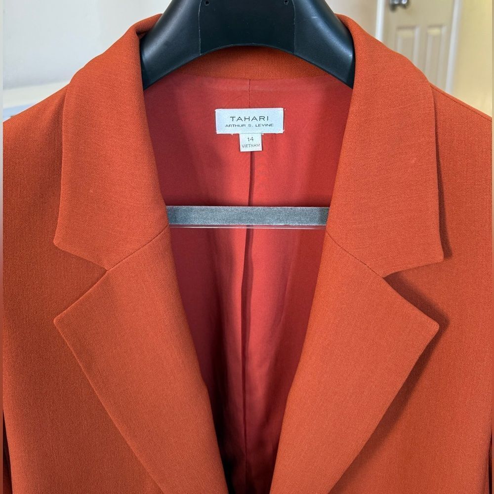 TAHARI ASL Easy Notch Collar Blazer Patch Pockets Orange Spice Size 14 - Picture 6 of 10